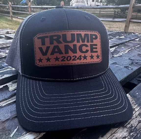 Trump Vance 2024 Leather Badge Hat America First Black/Charcoal Mesh Hat V3