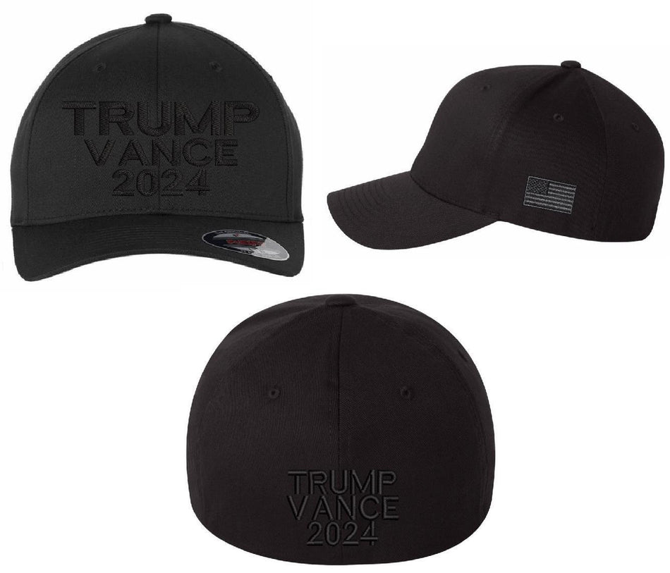 Trump Vance 2024 Blackout Flex Fit Embroidered Hat MAGA Save America Trump 2024