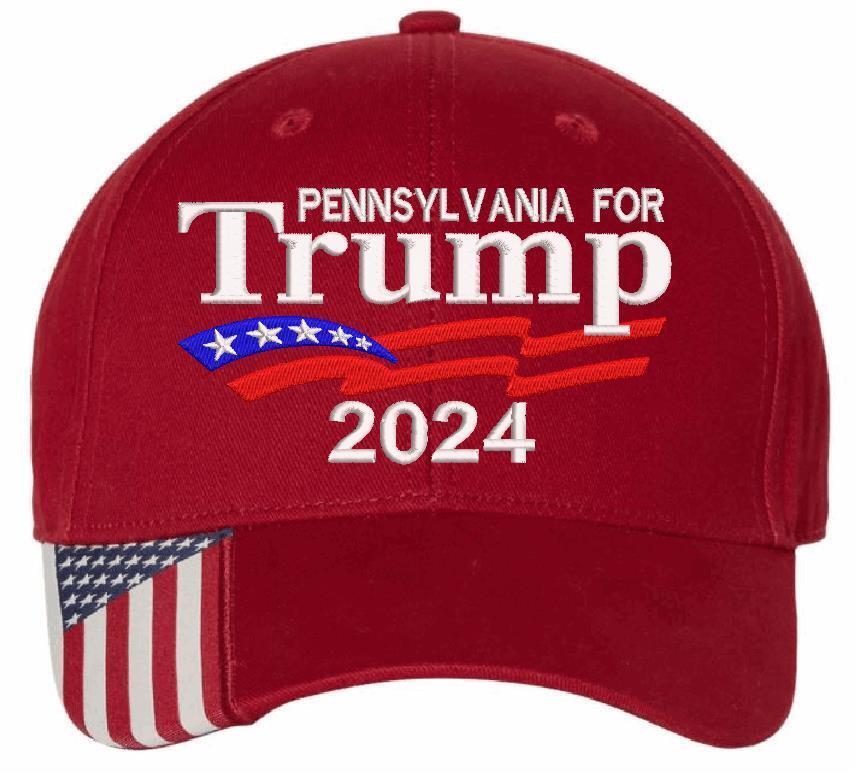 Pennsylvania For Trump 2024 Embroidered Hat USA300 Adjustable Red or Black Hat