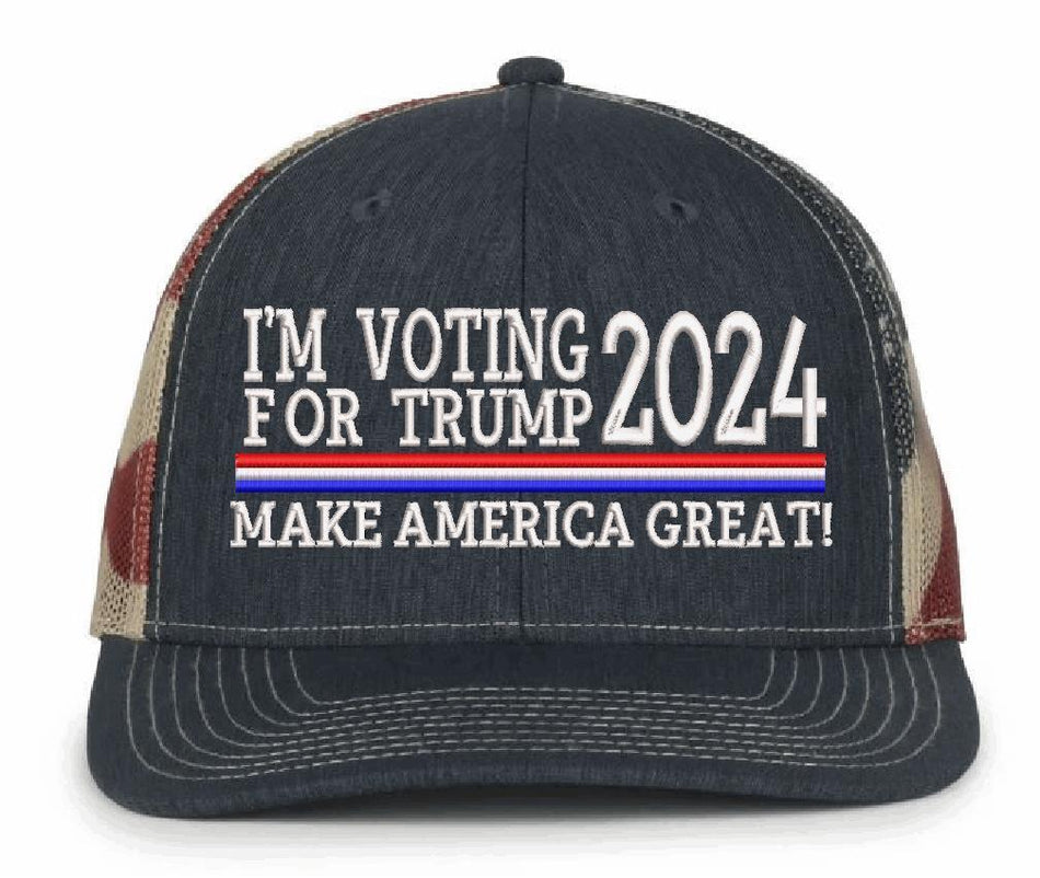 Trump Vance Hat VOTING FOR TRUMP 2024 Embroidered Old Glory Adjustable MAGA Hat