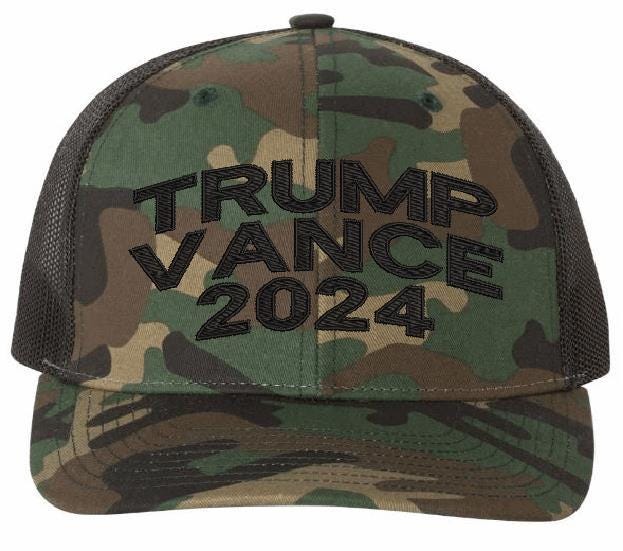 Trump Vance 2024 Embroidered Adjustable Richardson 112P Camo BLACK Adj. Hat