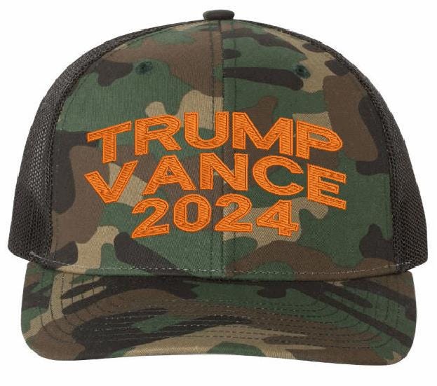 Trump Vance 2024 Embroidered Adjustable Richardson 112P Camo Orange Adj. Hat