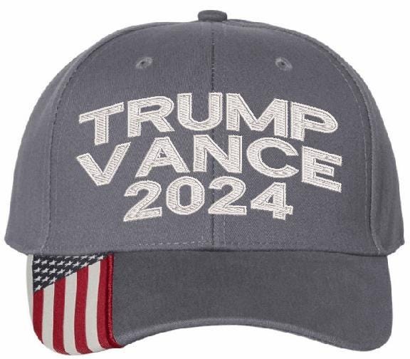 Trump Vance 2024 Embroidered Adjustable USA300 GRAY Adjustable Hat MAGA