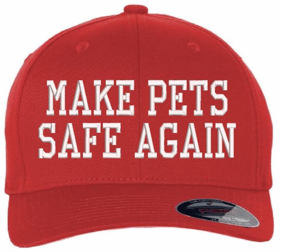 Make Pets SAFE AGAIN Trump 2024 Embroidered Hat - Flex Fit Red Hat w/ Back Flag