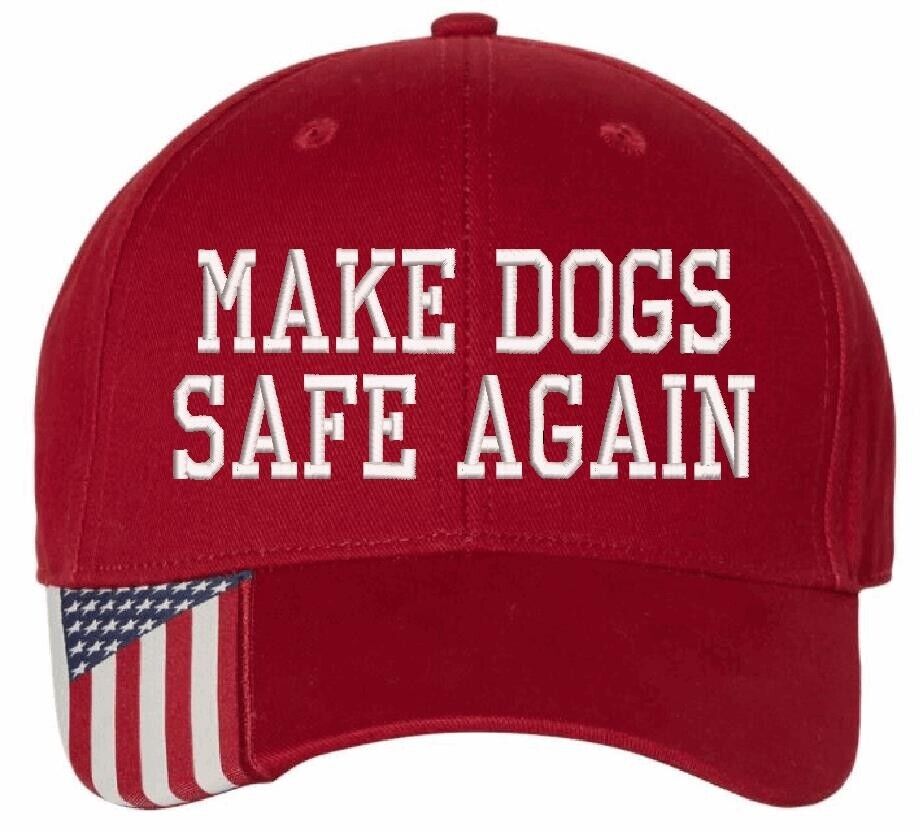 Make DOGS Safe Again Trump 2024 Embroidered Hat USA300 Flag Brim Adjustable Hat