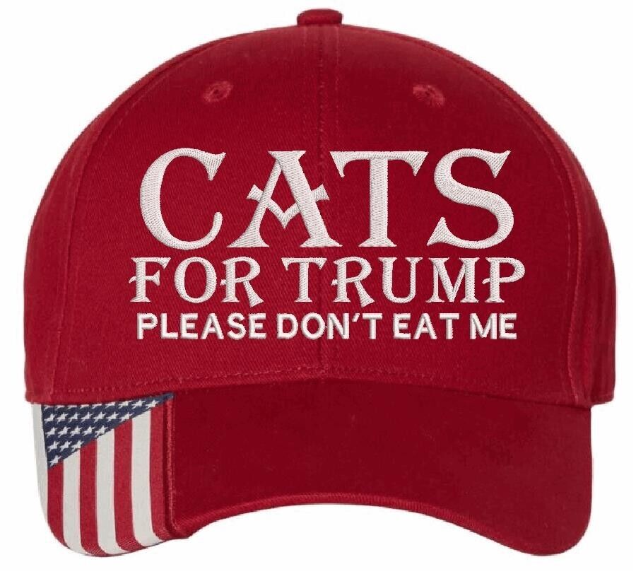 CATS FOR TRUMP Embroidered Hat USA300 Red Adjustable Hat PLEASE DON'T EAT ME