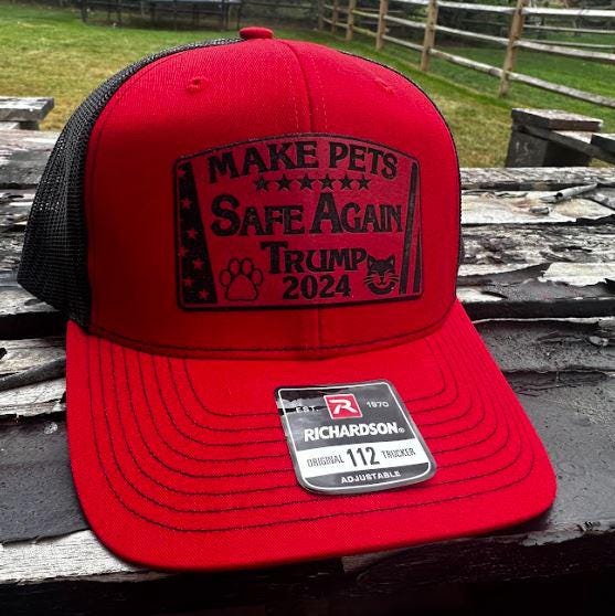 Make Pets Safe Again Hat - Leather Badge Red/Black Richardson 112 Hat