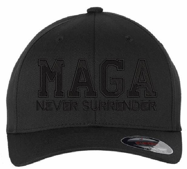 Make America Great Again MAGA Hat Never SURRENDER Flex Fit  Hat with Back USA Flag