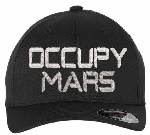 Occupy Mars Hat - Elon Musk Flex Fit Embroidered Hat with back USA FLAG Patch