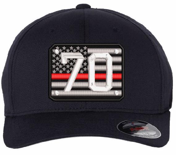 Embroidered Ball Cap - Red Line Flag Badge Embroidered Flex Fit Hat