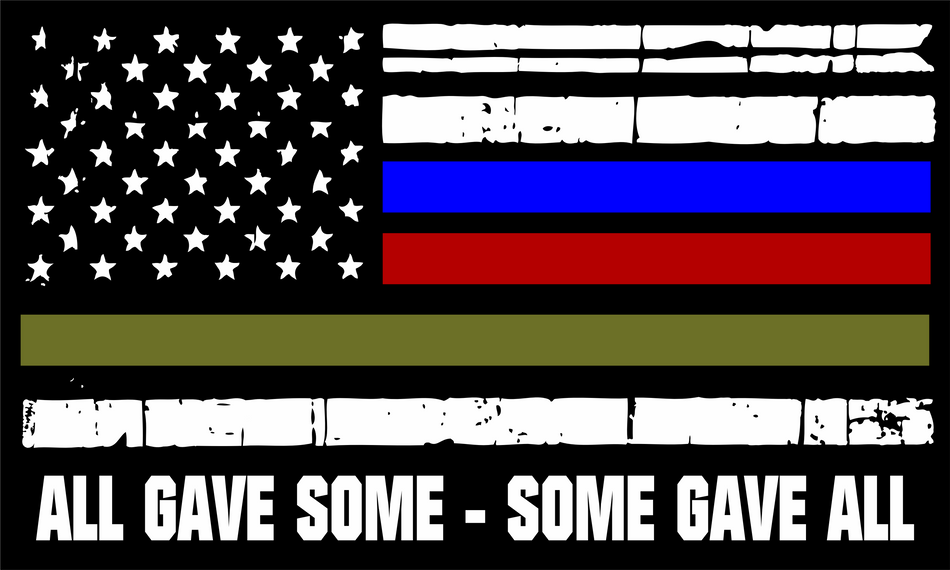 Thin Blue Line "All Gave Some Some Gave All" Distressed Flag Window or Helmet Sticker - Police Law Enforcement