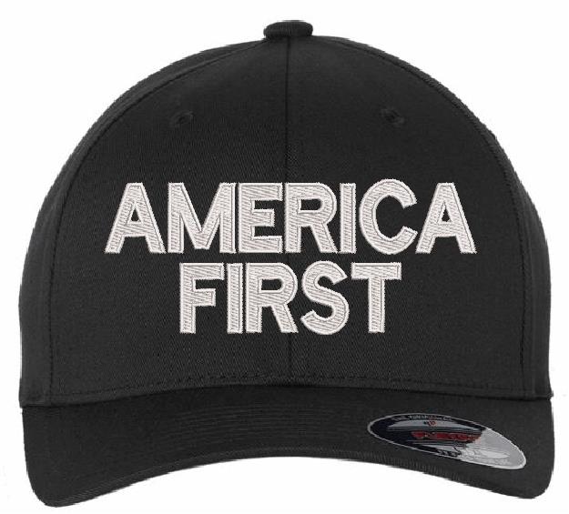 America First Hat - Fitted Hat with Back USA Flag - Various Color and Size Choices