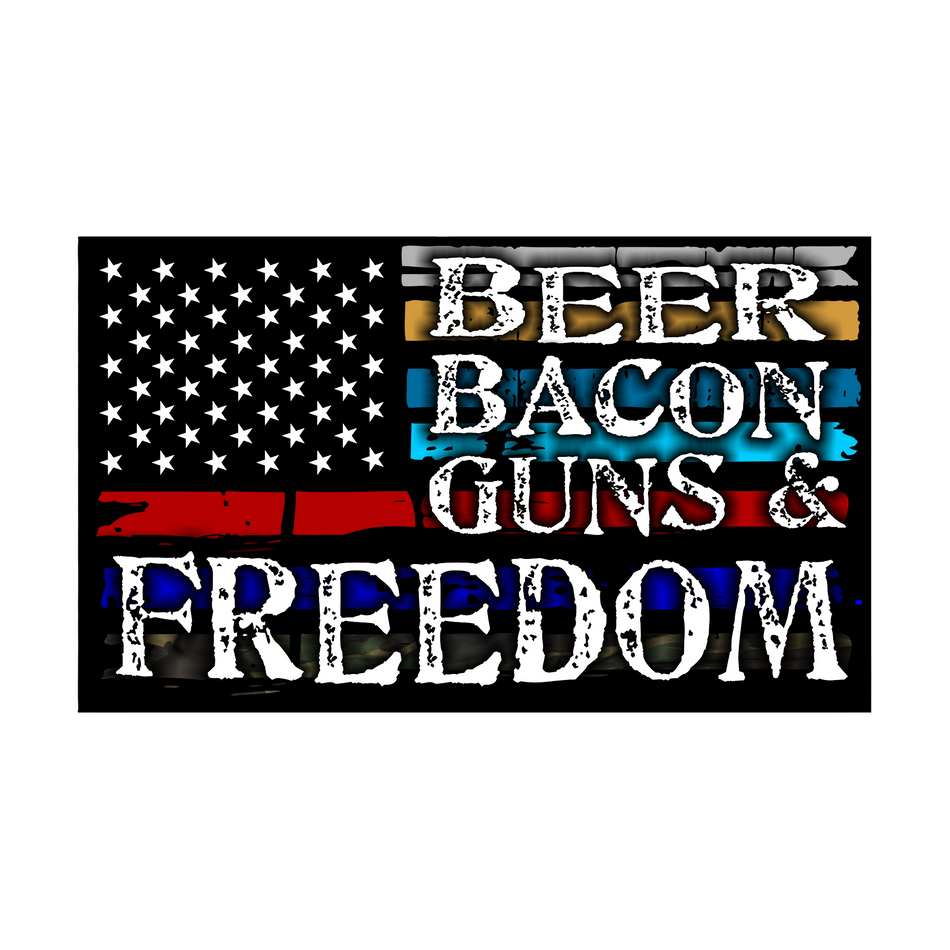 Thin Blue Line Beer Bacon and Freedom Decal -  Flag Style Window or Helmet Sticker