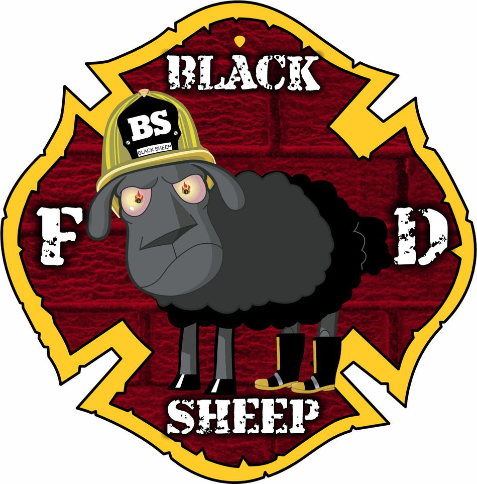 Firefighter Decal - Reflective Black Sheep Maltese Cross Exterior Window Decal for Firefighters