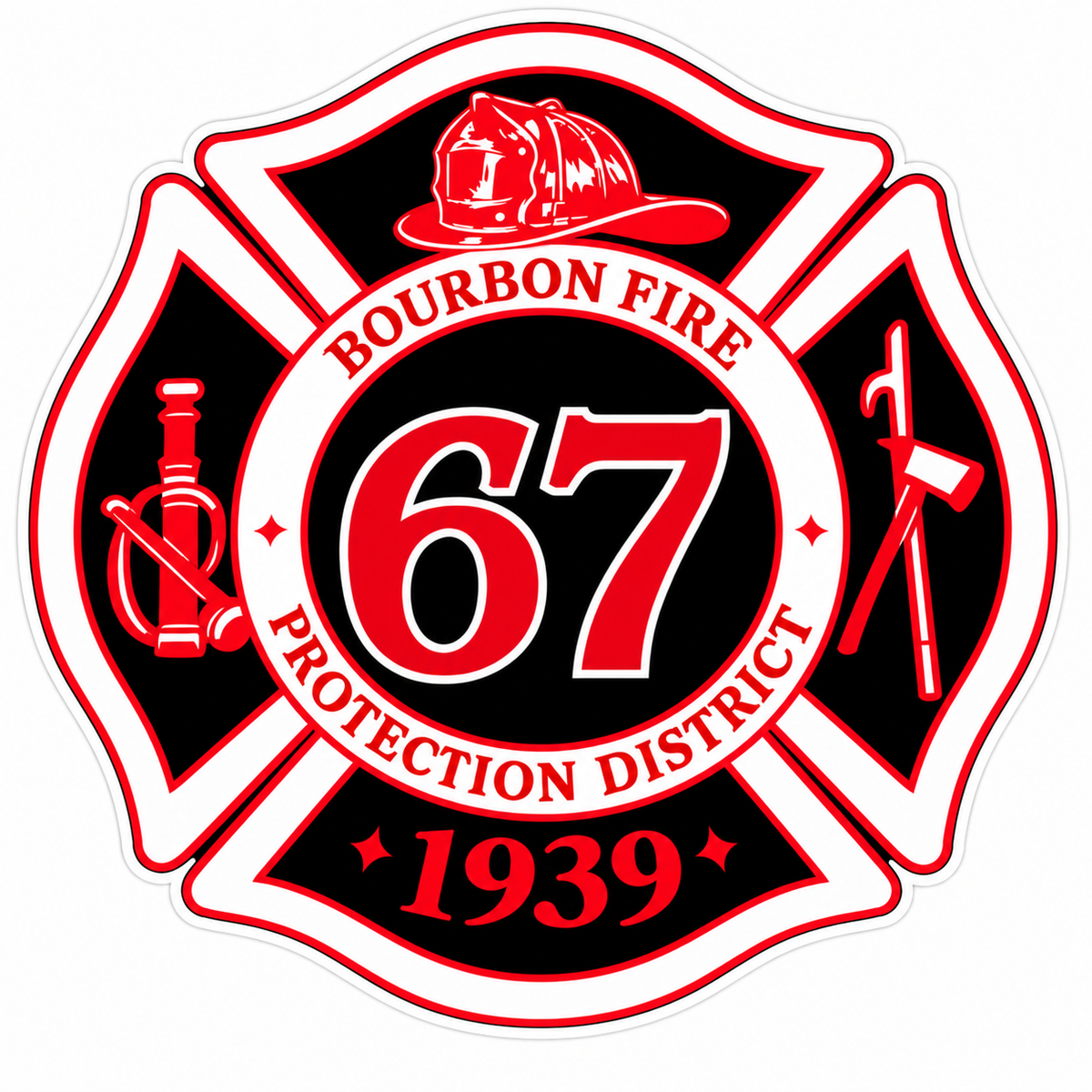 Bourbon Fire Maltese ECONOMY Customer Decal Economy Bulk Decals (sqd.1)