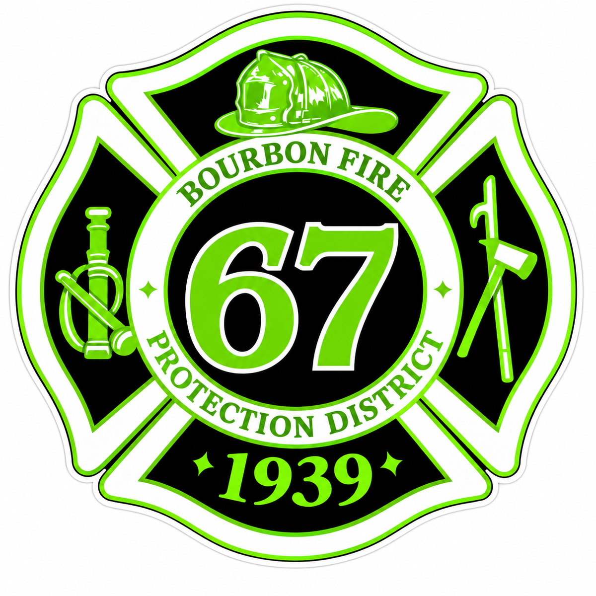Bourbon Fire Maltese lime PREMIUM Customer Window or Helmet Decal (sqd.1)