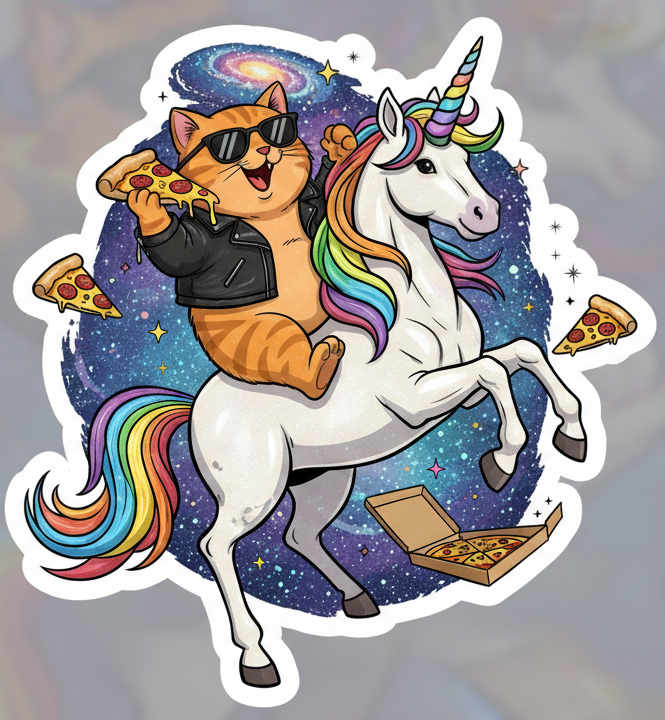 Cat Riding Unicorn Window or Helmet Decal Powercall