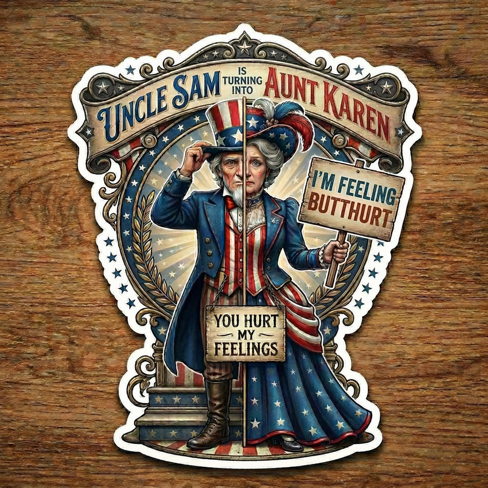 Uncle Sam into Aunt Karen Helmet Window/Helmet Decal or MAGNET