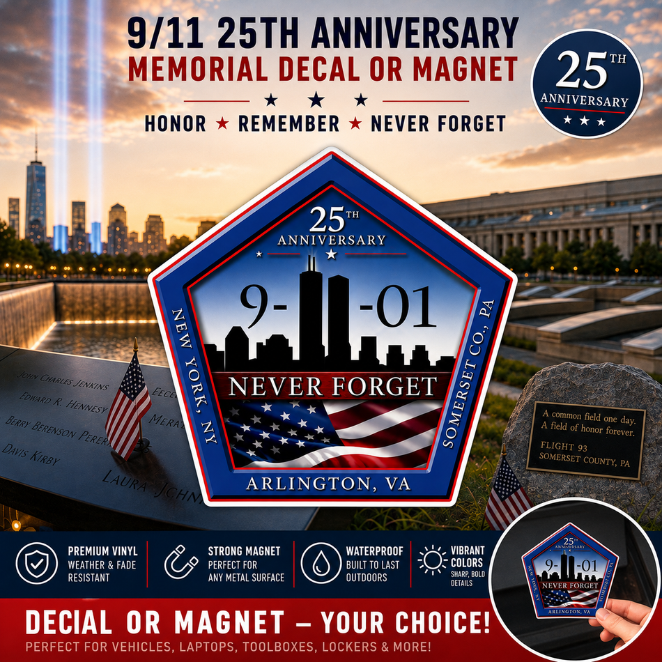 9/11 25th Anniversary Memorial Decal – Never Forget September 11 Tribute