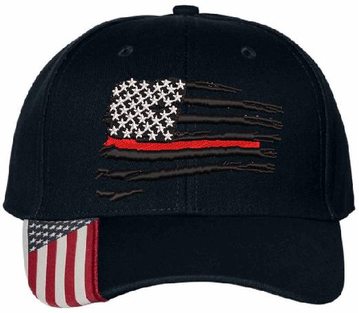 Distressed USA Red Line Flag Embroidered Hat