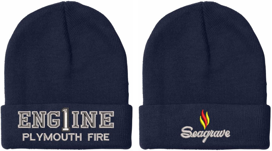 Plymouth Fire ENGINE 1 Winter Navy Cuff Hat with Back Seagrave Design