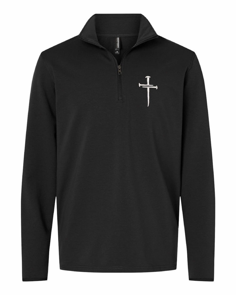 3 Nails Jesus Cross Men's Perform Quarter-Zip Pullover - Black