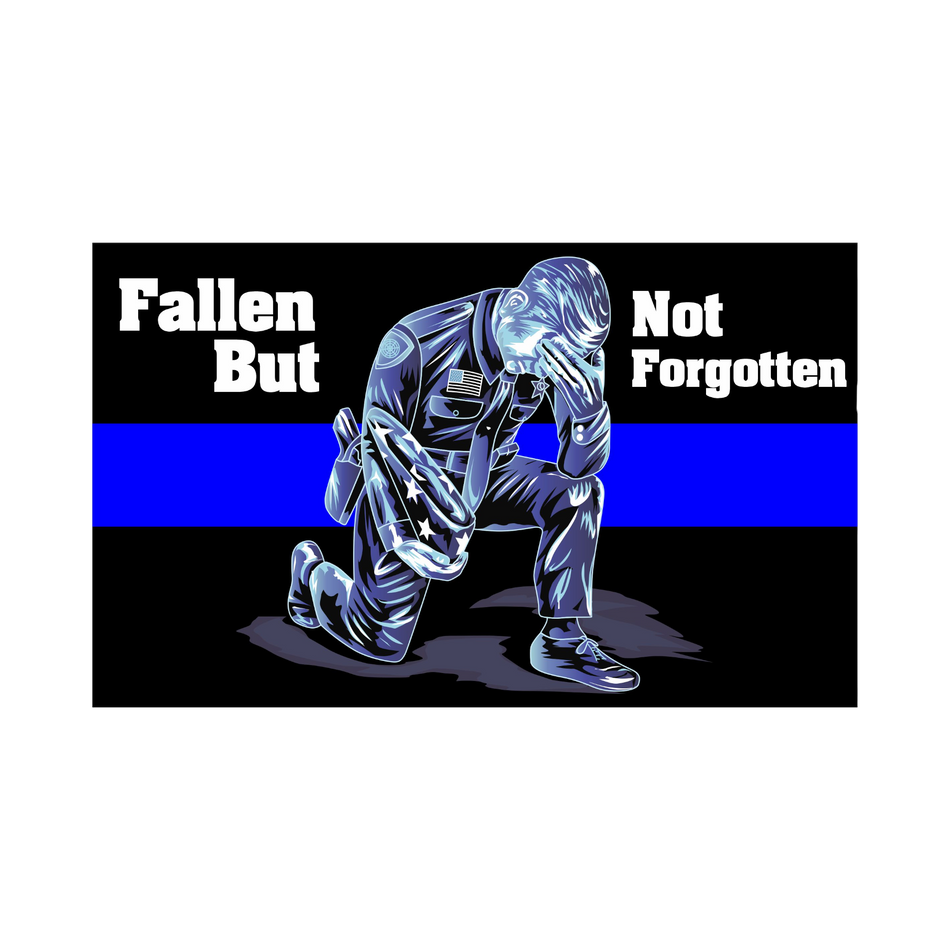Thin Blue Line Police Decal - Fallen but Not Forgotten Flag Style Window or Helmet Sticker