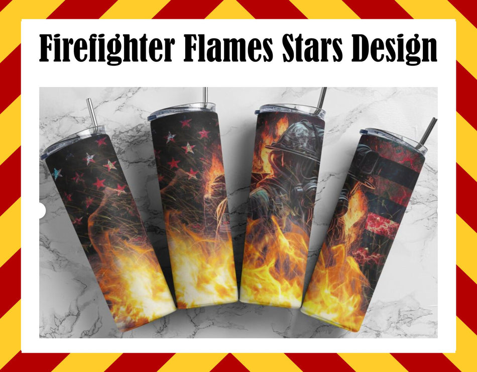 Drinkware Water Cup - Firefighter Flames Stars Design