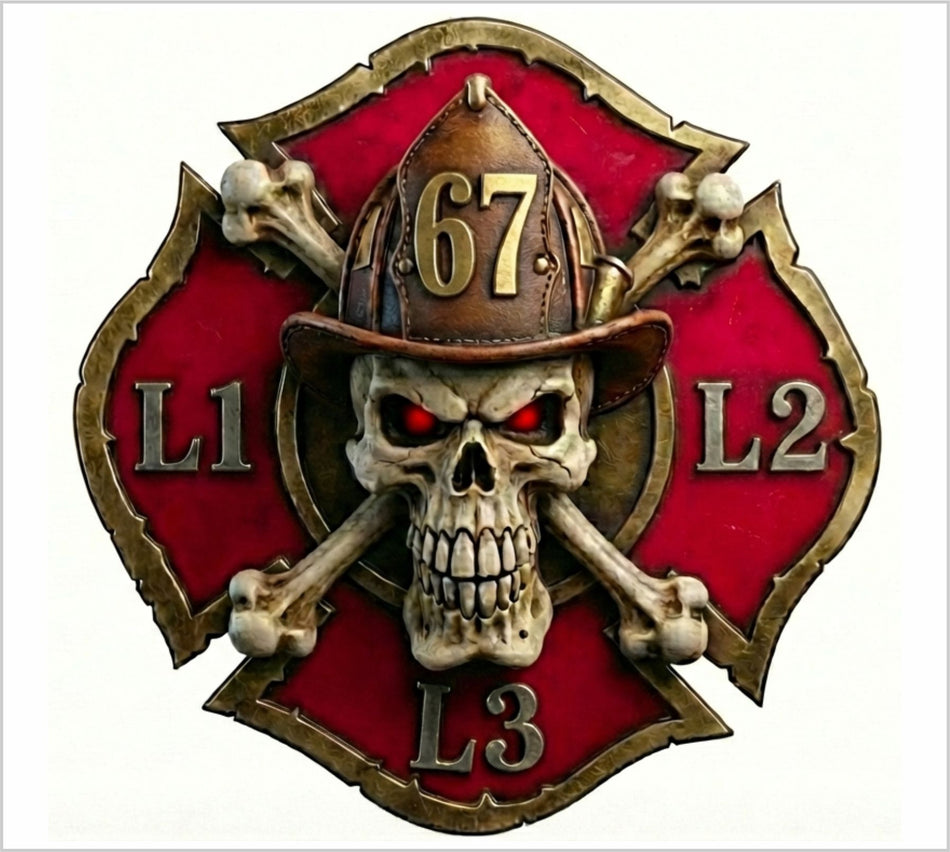 FRM Firefighter AI Skull Customizable Maltese Cross Fire Dept Window or Helmet Decal