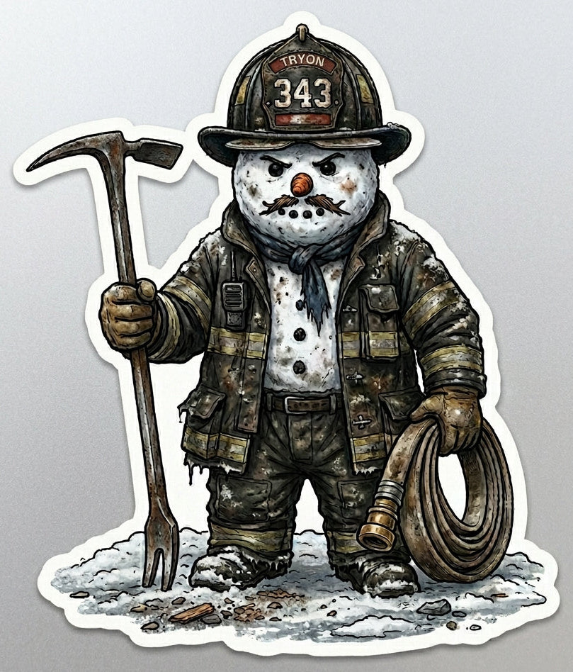 Tryon 343 Snowman Firefighter Window/Helmet Decal or MAGNET
