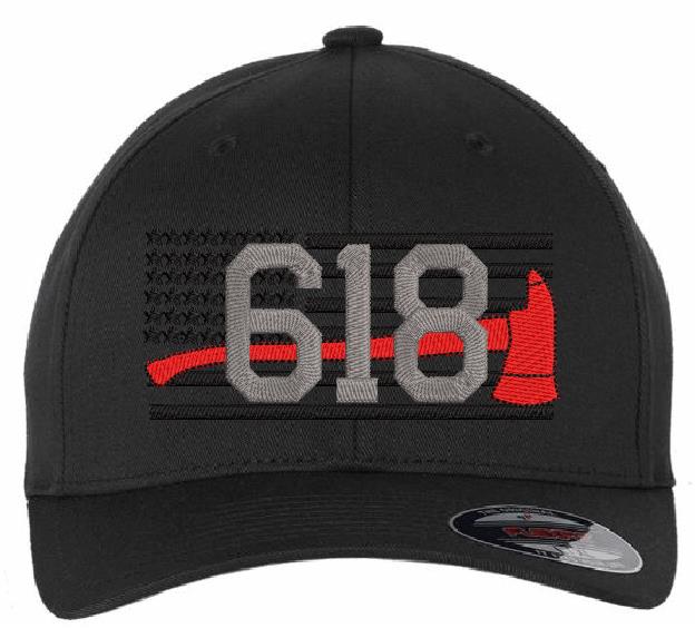 Firefighter Hat - Flag with Axe and Custom Number Flag Brim Hat Flex Fit