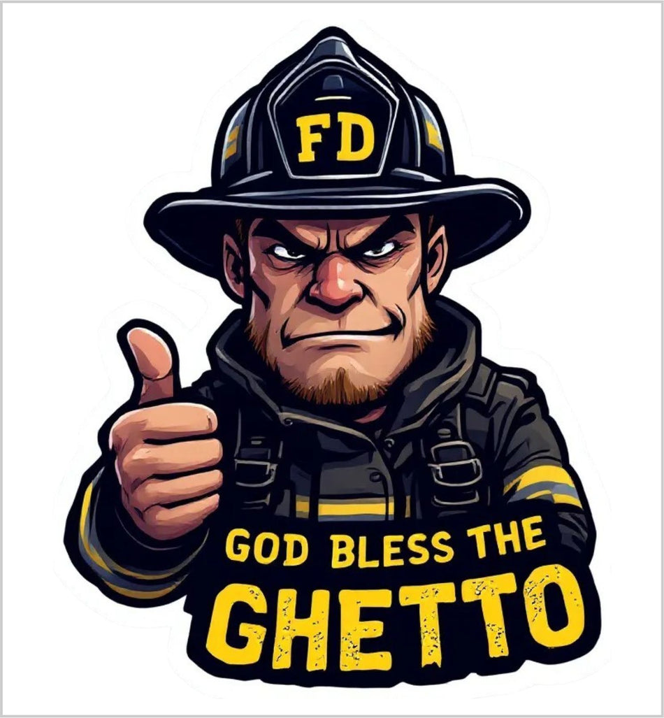 Firefighter Decal Sticker God Bless the Ghetto Version 2 AI Generated Decal