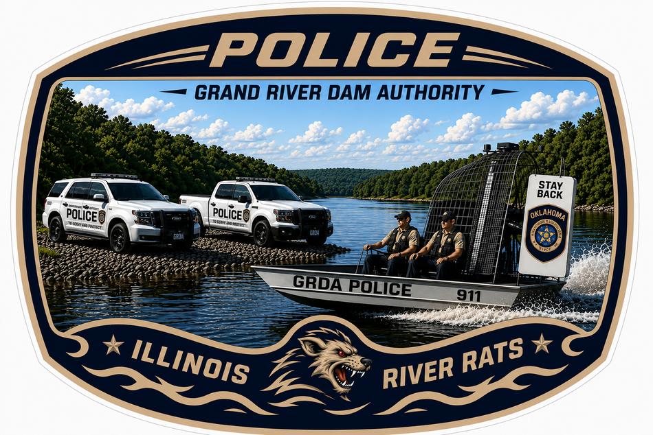 Grand River Dam Police Window or Helmet Decal (rct.1)