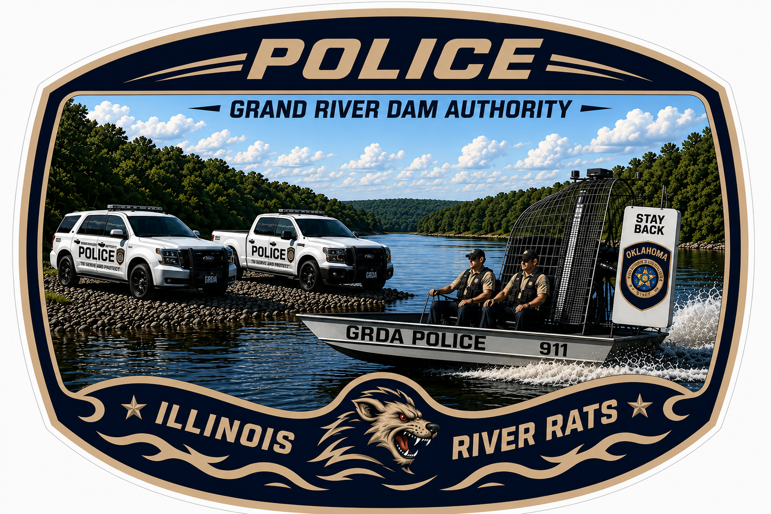 Grand River Dam Police Window or Helmet Decal economy bulk decal