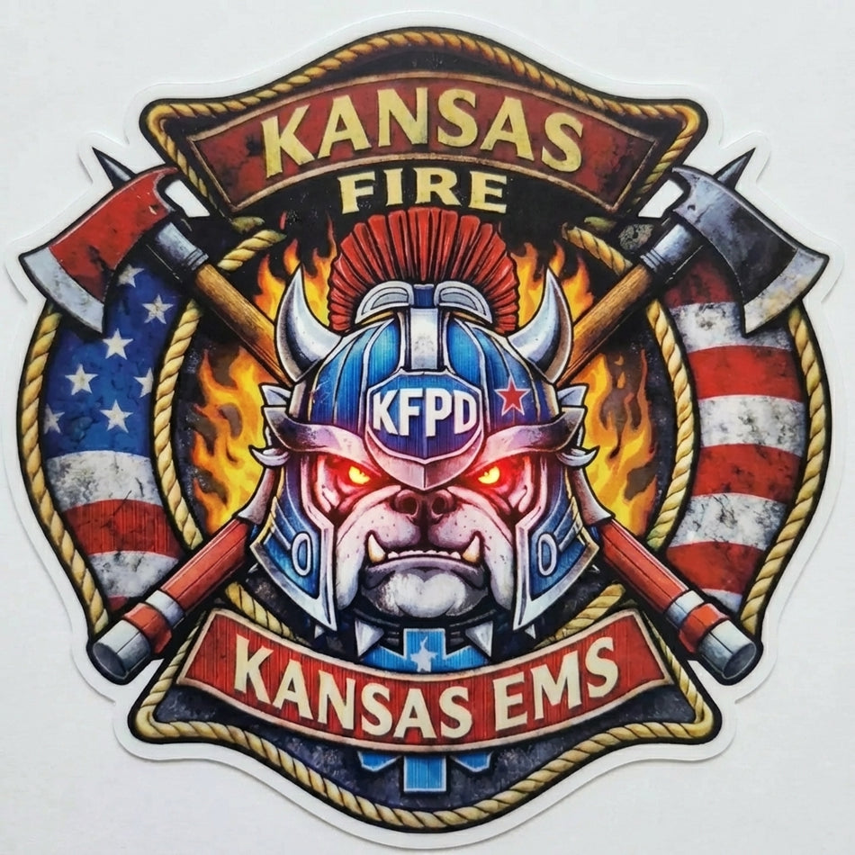 Kansas Fire EMS with Axes Window/Helmet Decal or MAGNET