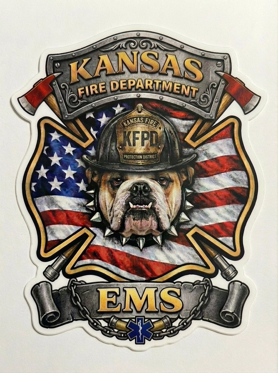 Kansas Fire Dept Bulldog EMS Window/Helmet Decal or MAGNET