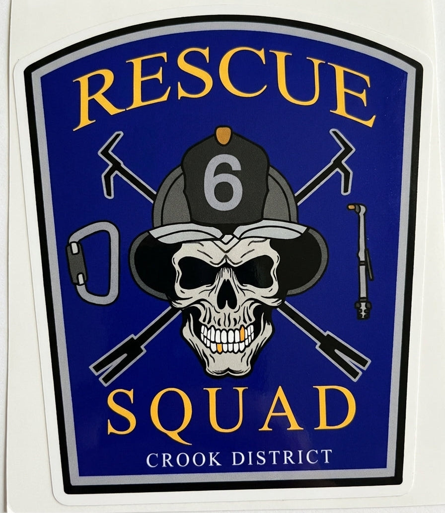 Rescue Squad 6 Crook Districtu Window/Helmet Decal or MAGNET