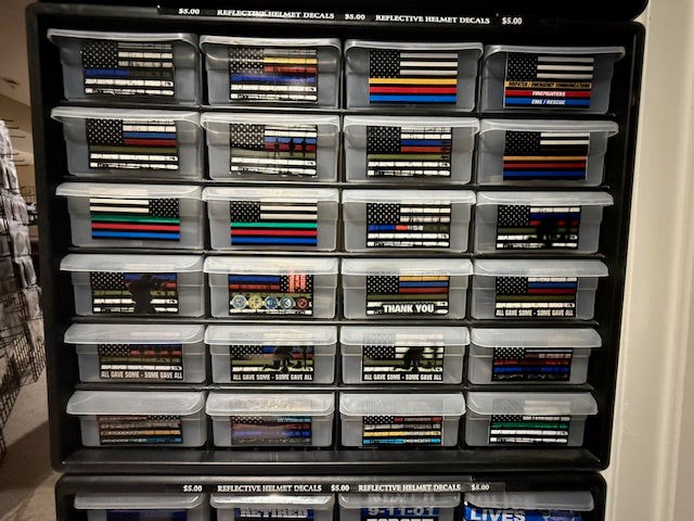 Fire Police Military Helmet Decals. Hundreds of them. CLEARANCE PACKAGE BIN M2