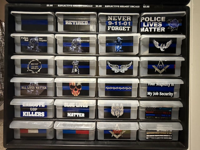 Thin blue line police Helmet Decals. Hundreds of them. CLEARANCE PACKAGE BIN POLICE2