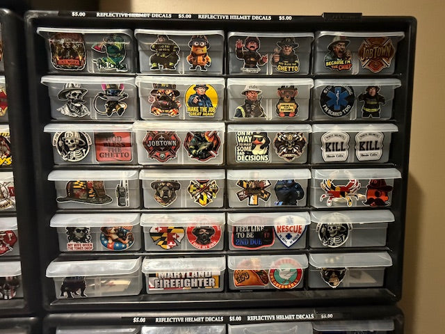 Firefighter Helmet Decals. Hundreds of them. CLEARANCE PACKAGE BIN AI23