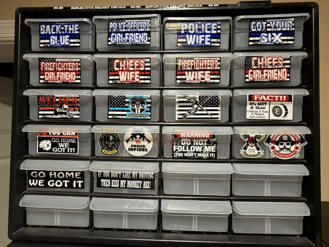 Firefighter and Police Helmet Decals. Hundreds of them. CLEARANCE PACKAGE BIN HF1