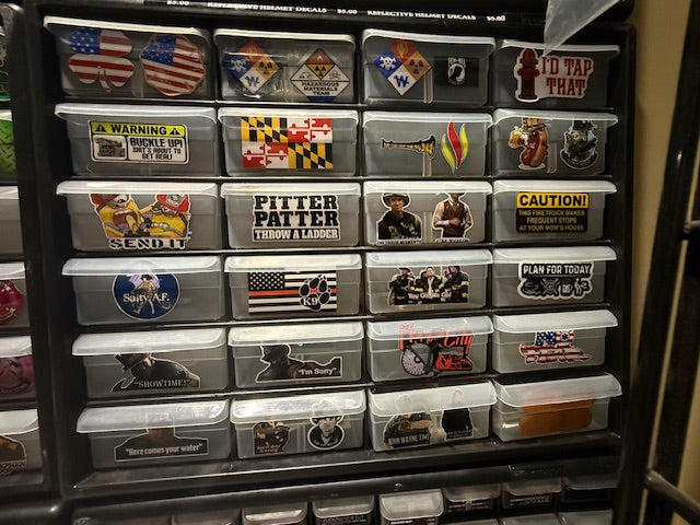 Firefighter Helmet Decals. Hundreds of them. CLEARANCE PACKAGE BIN BDMN1