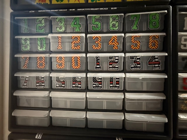 Firefighter Reflective NUMBER Helmet Decals. Hundreds of them. CLEARANCE PACKAGE BIN grchrln