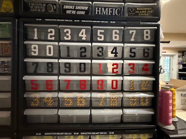 Firefighter Reflective NUMBER Helmet Decals. Hundreds of them. CLEARANCE PACKAGE BIN WHTBLKRD