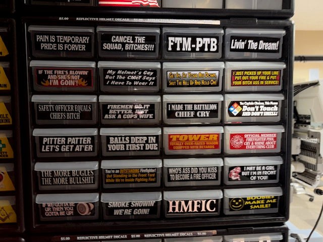 Firefighter SAYINGS Helmet Decals. Hundreds of them. CLEARANCE PACKAGE BIN EXPR12