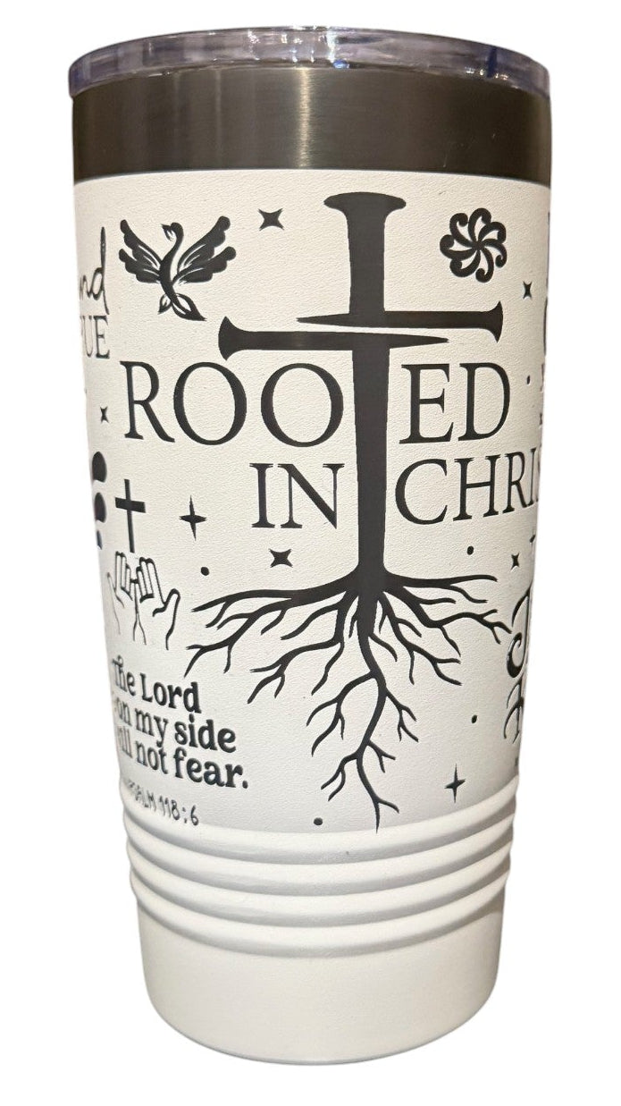 Rooted in Christ 20oz White Ghost Drink Tumbler