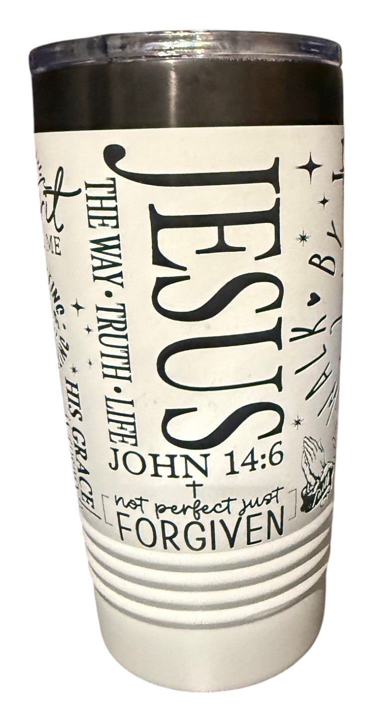Jesus Forgiven 20oz White Ghost Drink Tumbler