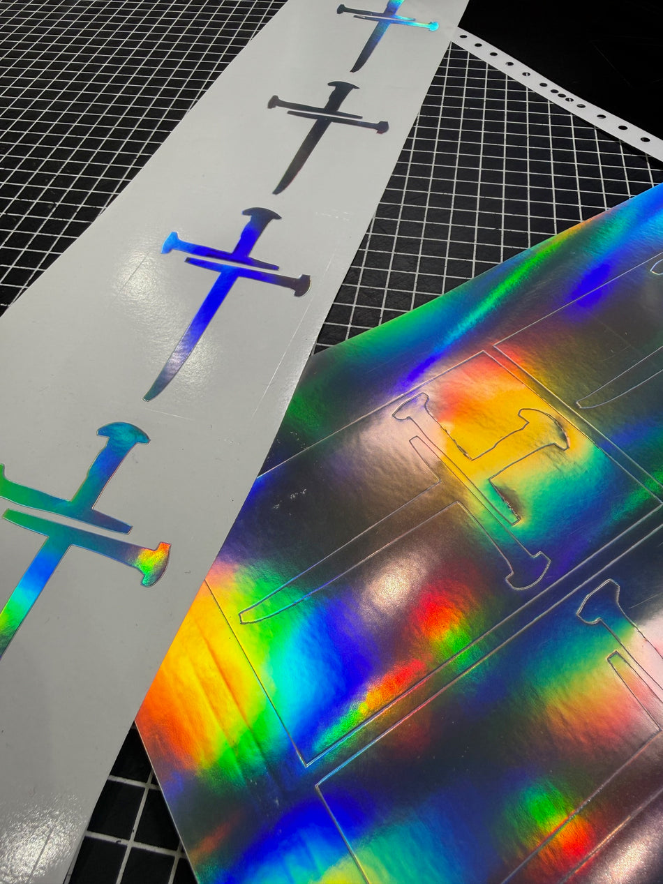 Christian 3 Nail Jesus Cross Decals Set of 5 of the 4" Exterior decals RAINBOW VINYL