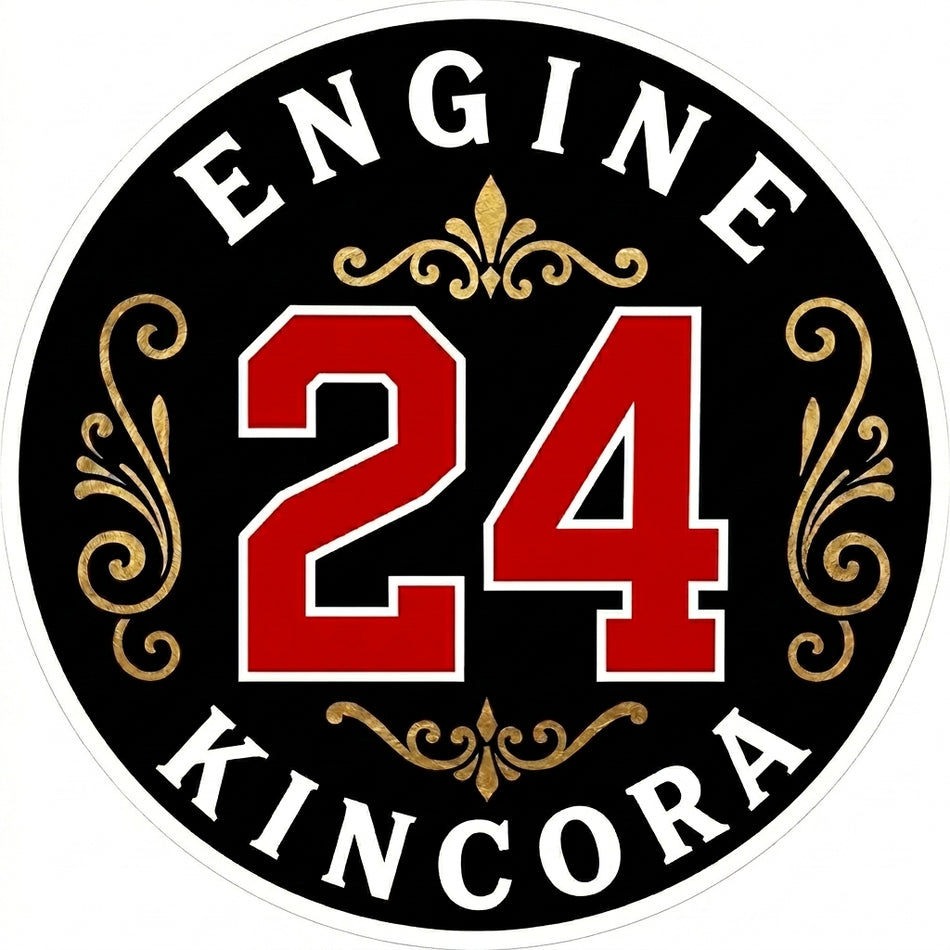 Engine 624 Kincora Steamer Cap Customer window/Hardhat Decal