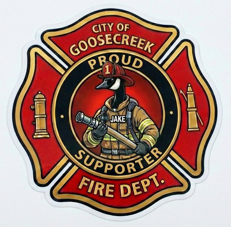 City of Goosecreek Maltese Cross Firefighter Window or Helmet Decal Powercall